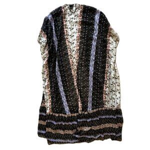 Steve Madden Sheer Ruffle Duster Multi-Colored Floral Kimono Boho One Size